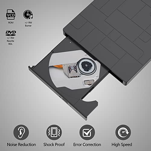 External CD/DVD Drive for Laptop, USB 3.0 Type-C DVD Player CD Burner ROM +/-RW Optical Reader Writer, Disk Drive with 4 USB Ports and 2 SD Card Slots for Windows/7/8/10, Mac OS and Linux (Black)