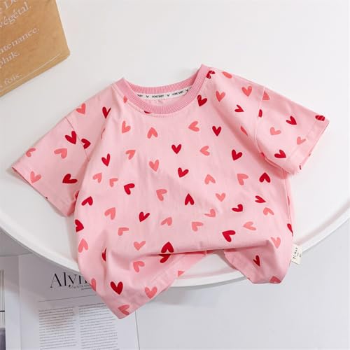 Soft Cotton T-Shirts for Toddler Girls Short Sleeve Crewneck Tee Tops Kids Heart Printed Shirt Cute Summer Clothes2