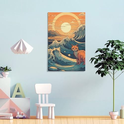 Toile chat anime avec cadre pour masquer un mur vide facilement