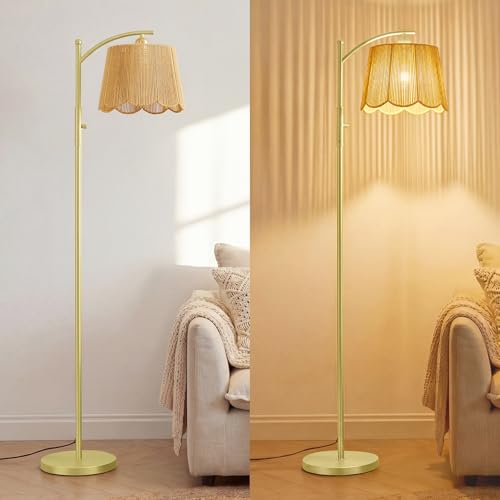Karjoefar Hand-Woven Shade Rattan Boho Floor Lamps for Living Room Bedroom