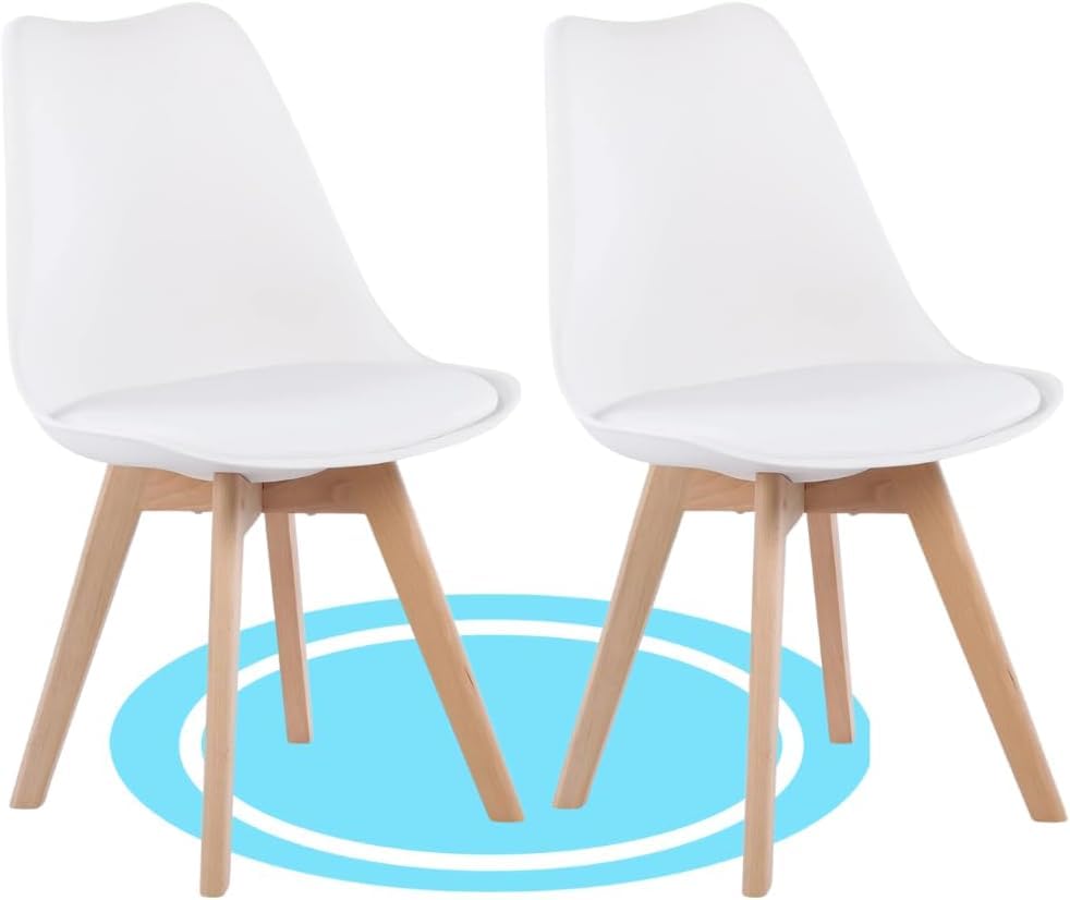 Dekohome Sillas de Comedor, Sillas de Cocina Nórdicas con Asiento Blando, Tapizado y Patas de Madera de Haya Resistente, Blanco, 2 Sillas