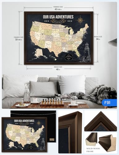 Image of IPIC - Personalized USA Map Canvas Wall Art, Oversized Pinnable Board America to Mark Travels, Custom Artwork with Names, USA Travel Map for Home, Office, Study or RV, Ready to Hang