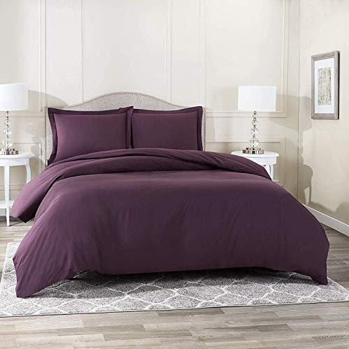 100% Egyptian Cotton 3Pc Comforter Duvet Set, King Size - 3Pc (1Pc Comforter Duvet Cover + 2Pc Pillowcases), Hotel Quality 800 Tc, 600 Gsm,Purple Eggplant, (90"X102") #TOP1