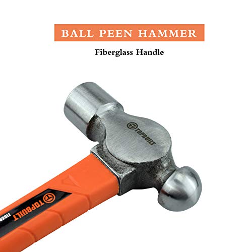 T Topbuilt Fiberglass Handle Ball Peen Hammer With Forged Steel Construction And Shock Resistant Non Slip Handle (32 Oz) #TOP2