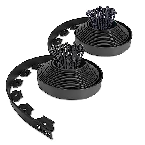 VOUNOT® Borde Jardín, Césped Borde, Flexible de Plástico, Longitud 20 m, Altura 5 cm, con 60 Clavijas, Negro