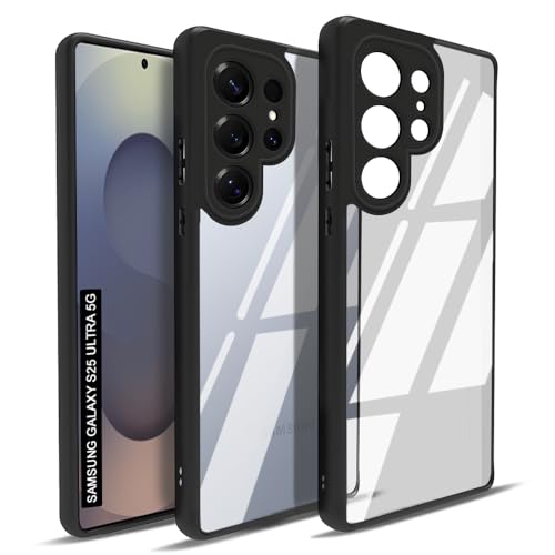 Image of AESTMO Samsung Galaxy S25 Ultra 5G Back Cover | 360 Protection | Crystal Clear Hard Back Transparent | Bumper Case for Samsung Galaxy S25 Ultra 5G (PC+TPU, Black Bumper)