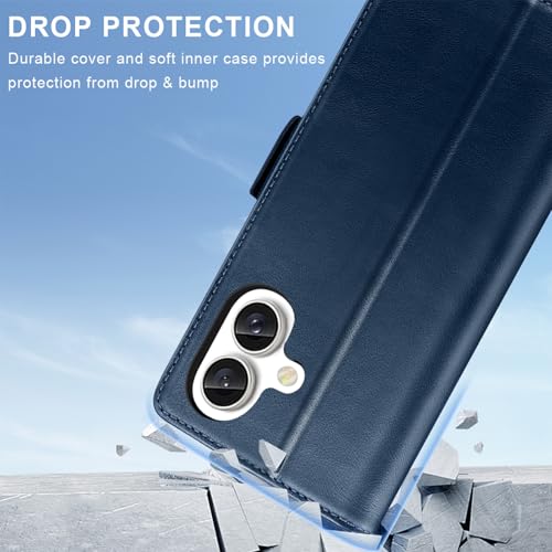 KEZiHOME Wallet Case for iPhone 16 Plus, Genuine Leather RFID Blocking with Card Slots, Magnetic Kickstand Shockproof Phone Flip Cover Case Compatible with iPhone 16 Plus 5G 6.7 inch (Blue) - image 7