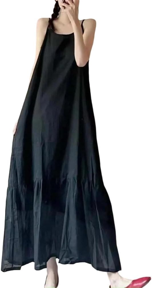 Women's Casual Spaghetti Strap Tiered Maxi Dress Loose Beach Tiered Ruffle Long Dress