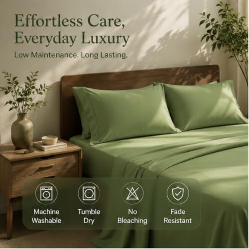 Image of Flat Bedsheet Super King Bed (108x108 Inch) with 2-Pillow Covers Egyptian Cotton Fits 600 TC Super Soft & Breathable Wrinklefree Sage Bed Sheet for Luxurious Bedrooms and Hotels