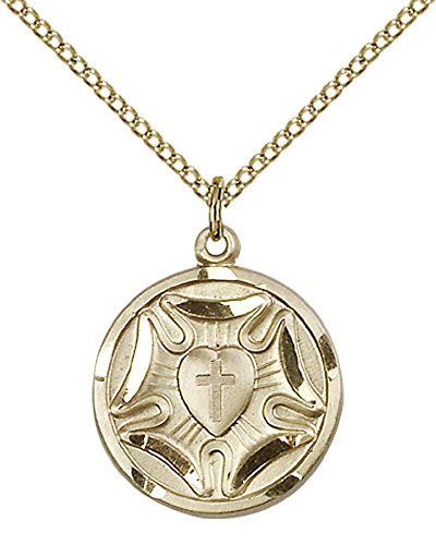 F A Dumont 14Kt Gold Filled Lutheran Pendant With 18" Gold Filled Lite Curb Chain. #TOP7