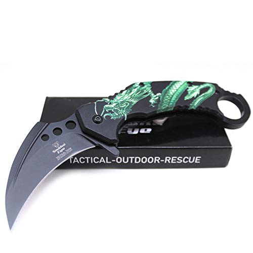 Snake Eye Tactical Everyday Carry Karambit Dragon Etched Ultra Smooth One Hand Opening Folding Pocket Knife - Ideal For Recreational Work Hiking Camping (Bgn) #TOP8