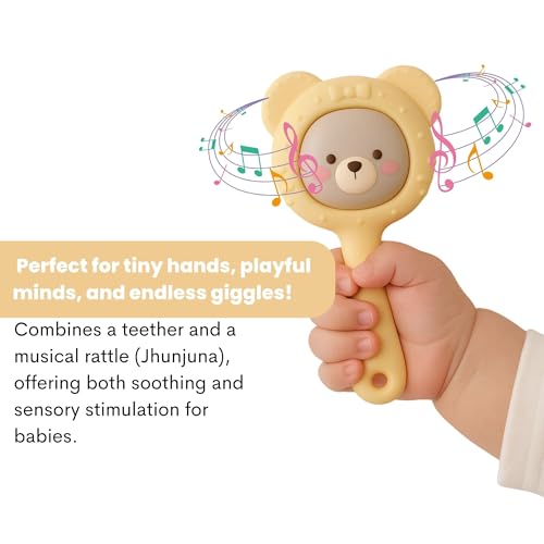 Image of THE LITTLE LOOKERS Teether for Baby | Musical Rattle Teethers for 3 to 24 Months | Silicone Rattle Teether | BPA-Free for Easy Teething | Jhunjuna, Baby Feeding Toys (Yellow)