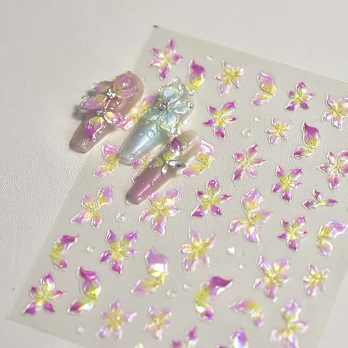 1 Sheet Aurora Flower Nail Stickers Yellow Purple Gradient Floral