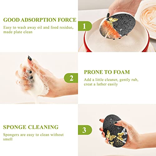 Gold Jewelry Butterflies Cellulose Scrub Sponge Non-Scratch Kitchen Dish Sponges Reusable Scouring Pad For Dishes Pots Glass Grill 3 Packs #TOP1
