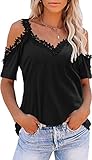 KKG Womens Sexy Cold Shoulder Tops, Casual Off Shoulder Short Sleeve Open Shoulder Shirts Country Concert Black
