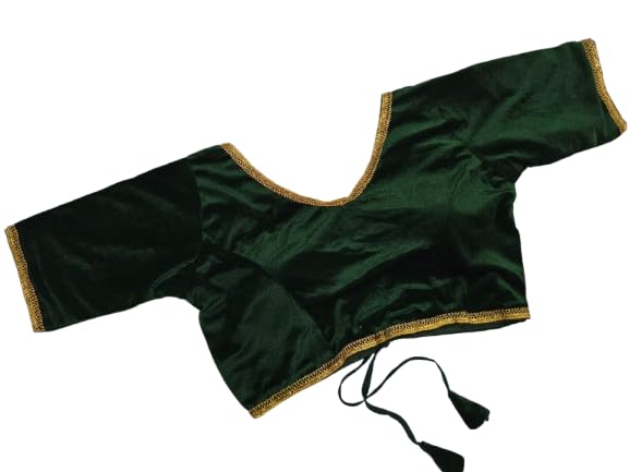 Velvet Saree Blouse, Black, V Neck, Half Sleeve, Padded, Readymade, Gold Lace Work, Readymade Blouse, Ethic Wear,-picture-11