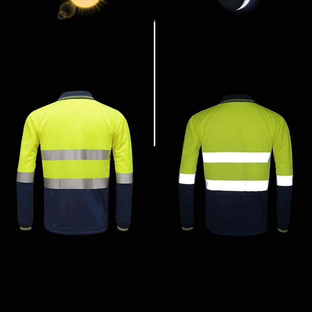Alta Visibilidad Hi Vis Ropa de Trabajo, Traje reflectante nocturno, chaleco reflectante de seguridad de tela con efecto ojo de pájaro, camiseta de manga larga de color amarillo fluorescente, mono de