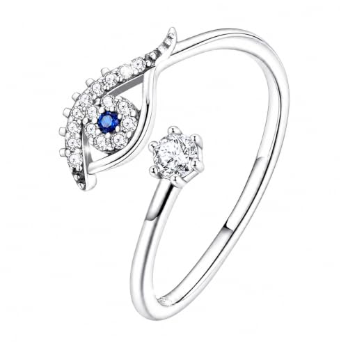 BISAER 925 Sterling Silver Evil Eye Rings For Women Dainty Statement Ring