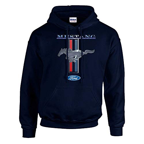 Image of Trenz Shirt Company Ford Mustang Pony Unisex Hooded Sweatshirt Logo Hoodie Performance Racing Car Muscle Car Hood-Black-Small