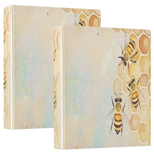 Image of Bees Honeycomb Hive 3 Ring Binder with 2 Interior Pockets 1.5 inch Binders 3 Ring Heavy Duty Fit 8.5 inch x 11 inch Letter Size for Office School, 2 Pack