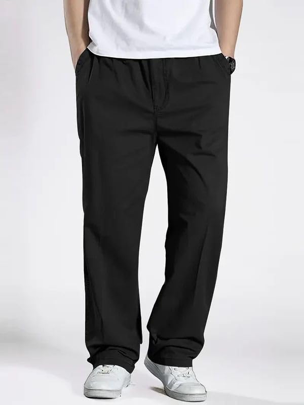 Image of Men's Pure Cotton Cargo Pants | Regular Fit Multi-Pocket Casual Trousers for Men | Solid Black Utility Cargo Bottom Wear | Comfortable Everyday Wear Pant