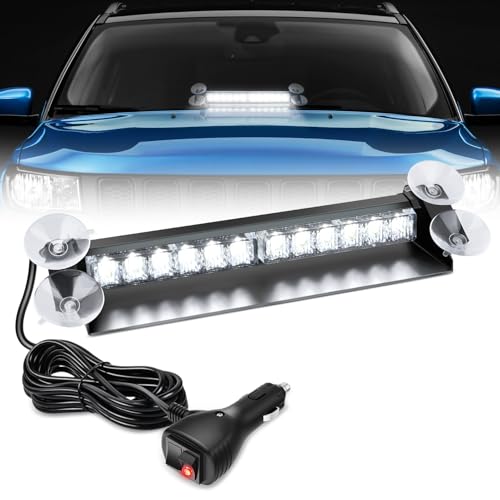 Image of Nilight 12LED Traffic Advisor Strobe Light Bar White Hazard Safety | Emergency Warning Dash Front /Rear Windshield Flashing Lights for Cars Trucks Police Firefighter Plow Construction Vehicles