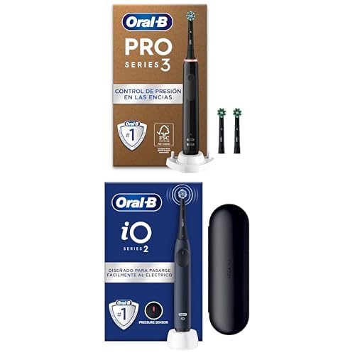 Oral-B Pro 3 3000 Cepillo de Dientes Eléctrico con Mango Recargable y 3 Cabezales, Negro + Oral-B iO 2 Cepillo de Dientes Eléctrico Azul Mar