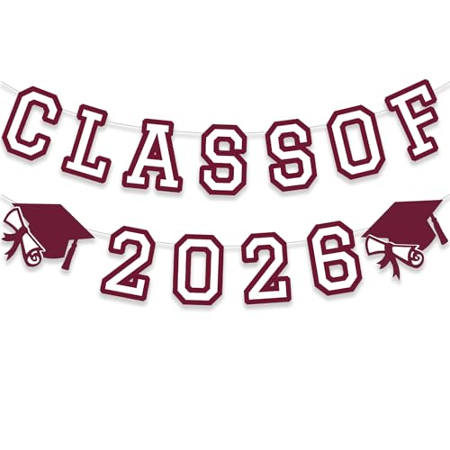 Image of Class of 2026 Graduation Banner University College Grad Garland Decoration Party Supplies High School Colors Maroon White