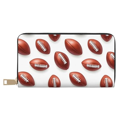 Leather Thin Slim Wallets for Women & Men - Football Print Card Wallet Holder with Zipper