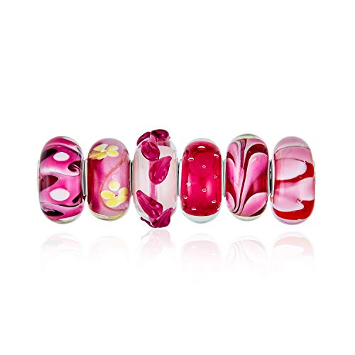 Abalorios de plata .925 y cristal de Murano rojo para pulsera europea de mujer 2