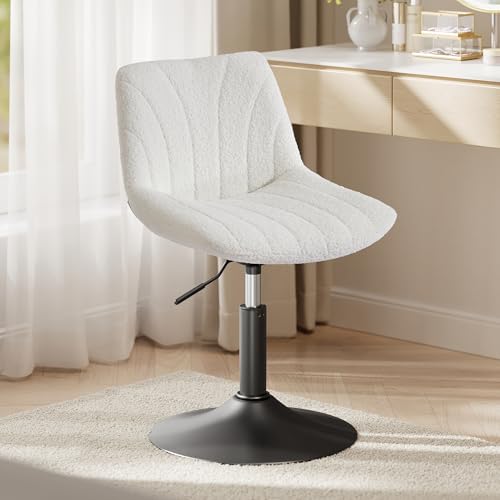 VASAGLE Dressing Table Chair, Height Adjustable Bar Stool with Back, 360° Swivel Beauty Stool for Bedroom, Dining Room, Home Office, Sherpa, Cloud White LJB160WD02