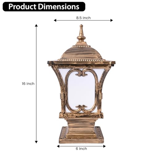 Image of GIGAWATTS Apple Outdoor Gate Light - 101% Rust & Waterproof Die-Casting Aluminium Exterior Piller Lamp Base Mount for Garden, Boundary Walls & Home Entrances (B22 Holder, Bulb Not Included, Gold)