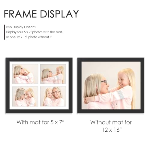 Image of DUENPY 2-Pack 12x16 Picture Frames, 5x7 Collage Picture Frame, Displays Four 5x7 inch Photos, or 12x16 (Without Mat) for Available Horizontal Wall Mounting Display and Vertical, Black