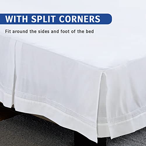 Vlocemon Embroidered Eyelet Bed Skirt, 100% Cotton Tailored Hemstitch Bedskirt With Split Corner For Bed With Footboard, 3 Sides And Cotton Decking (14" Drop Queen, White) #TOP4