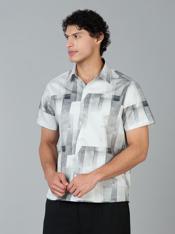 Image of MARK & ALBERT Men's 100% Cotton Printed Half Sleeves Regular Fit Shirt for Men
