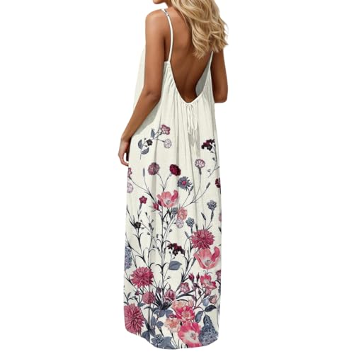 Image of HTHLVMD Backless Cami Dress Summer Dresses for Women 2026 Spaghetti Strap Dresses Womens Solid Color Backless Cami Dress