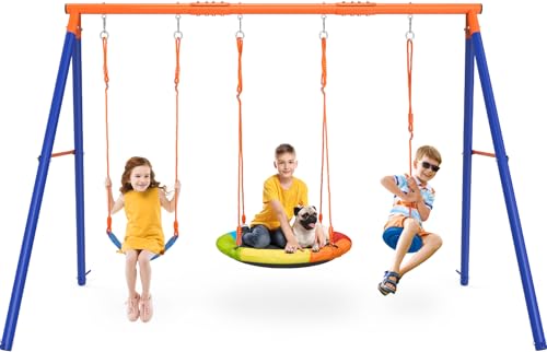 GIKPAL Swing Sets for Backyard, Outdoor Swing Set Ages 3-8,