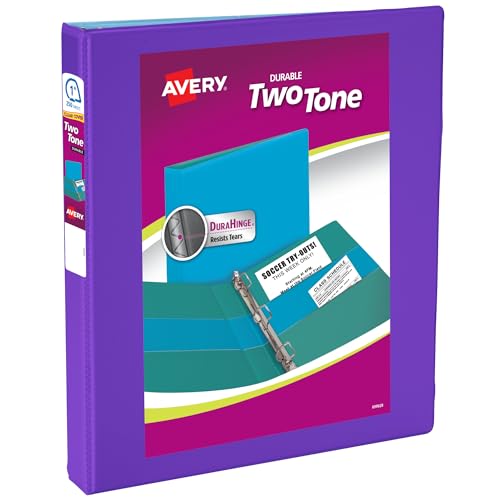 Image of Avery Two-Tone Durable View 3 Ring Binder, 1 Inch Slant Rings, Violet /Soft Blue Binder (17131)