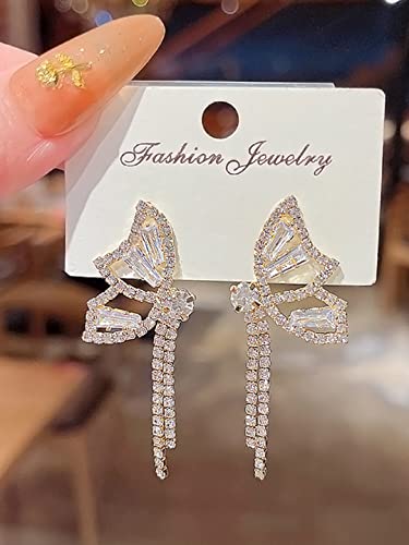 Crystal Butterfly Chain Tassel Drop Earrings