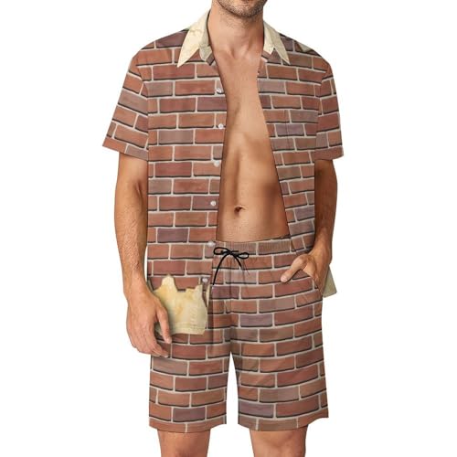 Chemise Hawaïenne Hommes Ensemble Mur De Briques Été 2 Pièces S