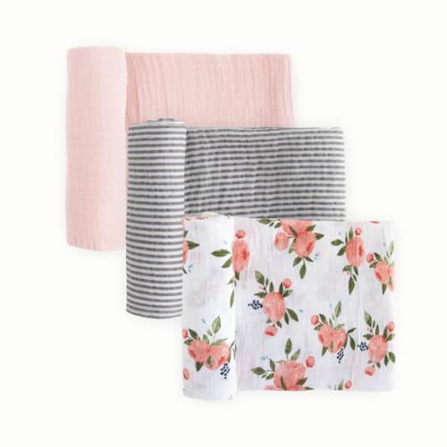 Image of Little Unicorn Muslin Swaddle Blanket for Newborns & Infants | Soft & Breathable Fabric | Set of 3 Baby Blankets for Swaddling, Nursing, Shower Gifts (Watercolor Roses 2)