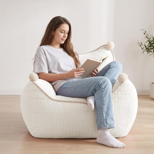 Korser Bean Bag Chair for Adults and Teens, Small Bean Bag Couch Cozy with Foam Filler, Corduroy Comfy Beanbag Chair with Back Support, Lounge Floor Sofa for Living Room, Reading, Bedroom, Beige - image 1