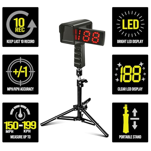 Baseball Radar Gun with Tripod, Speed Radar Gun for Baseball Softball, LED+LCD Larger Display,Handheld or Hand Free Speed Sensors Baseball Speed Training Equipment for All Baseball Players - Image 4