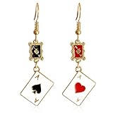JIUIQL Unique Funny 18K Gold Plated Hypoallergenic Long Poker hearts and spades A Ace Playing Cards Dangle Drop Stud Earrings For Women Gambling Casino Jewelry Gift (Red Black)