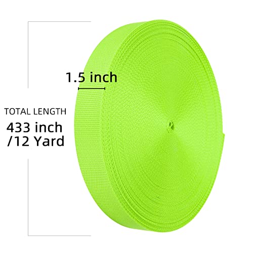 Image of Heavy Duty Nylon Webbing Strap - 1.5 Inch, 12 Yard, Durable for Indoor /Outdoor Gear, DIY Crafting & Repairing (Fluorescent Green)