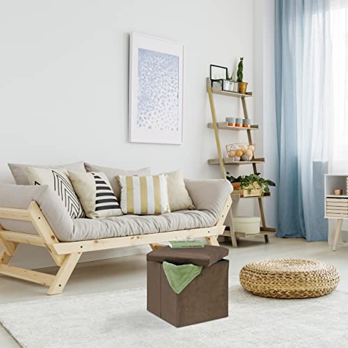 Relaxdays Taburete Plegable de Terciopelo, Puff de Almacenaje, 38 x 38 x 38 cm, Baúl Tapizado de MDF, Marrón - imagen 2