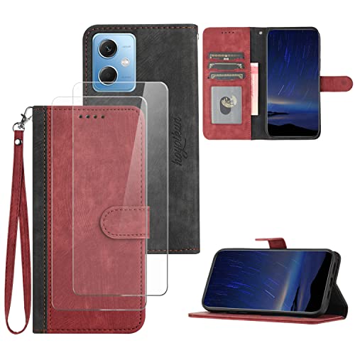 Flip Custodia Premium per Redmi Note poco X5+2 Pezzi Vetro Temperato .Custodia Sottile per Telefono Chiusura Magnetica viola-rosso pelle sintetica