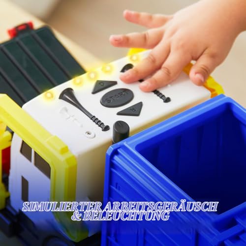 JOYIN Großer, reibungsbetriebener Müllwagen-Spielzeugset, inklusive 1 Müllcontainer, 3 Mülleimern und 30 Lernkarten für Kinder, Blau – Ansicht 2