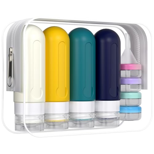 Image of DEPOZA 18 Pack Travel Size Toiletry Containers Sets, BPA Free Silicone Travel Bottles with Leak Proof Caps, TSA Approved for Shampoo, Conditioner, Lotion, Soap and Essential Accessories (Mix)
