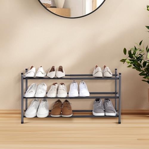 STORAGE MANIAC Expandable Shoe Rack, Stackable Shoe Rack for Closet, Small Shoe Rack Organizer for Entryway, Adjustable Shoe Rack for Garage, Shoe Rack for Front Door, Metal Shoe Rack, Black 3 Tier - Thumbnail 7